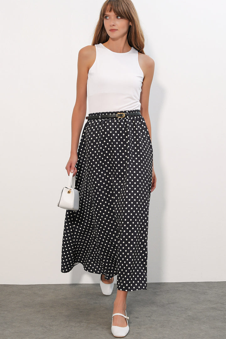 Bigdart Jupe longue à pois avec ceinture pour femme 8078 - Noir