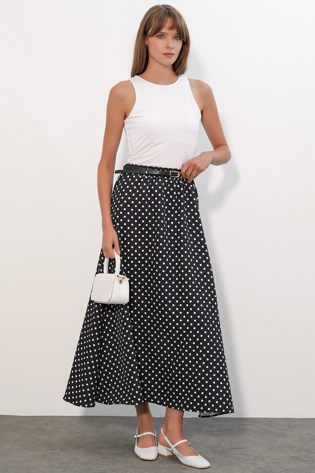 Bigdart Jupe longue à pois avec ceinture pour femme 8078 - Noir