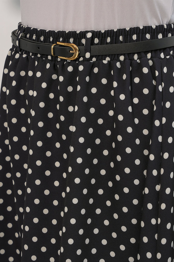Bigdart Jupe longue à pois avec ceinture pour femme 8078 - Noir