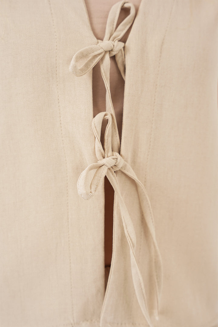 Bigdart Ensemble à deux pièces femme à effet lin sans manches 6746 - Beige