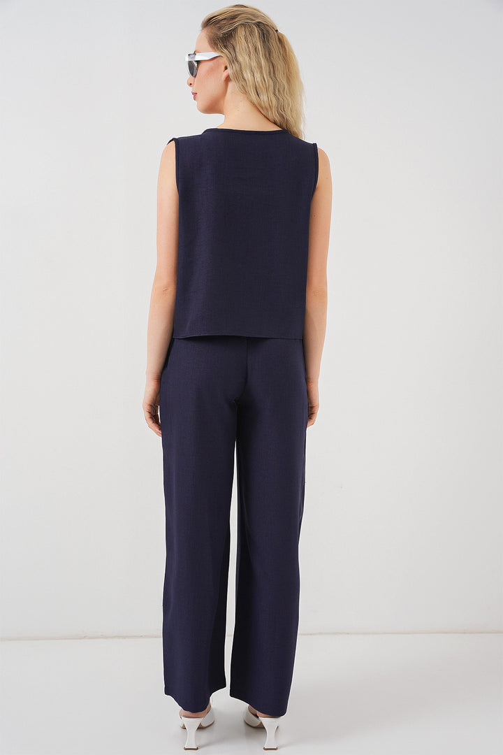 Bigdart Femme Ensemble à Deux Pièces en Lin Sans Manches 6746 - Bleu marine
