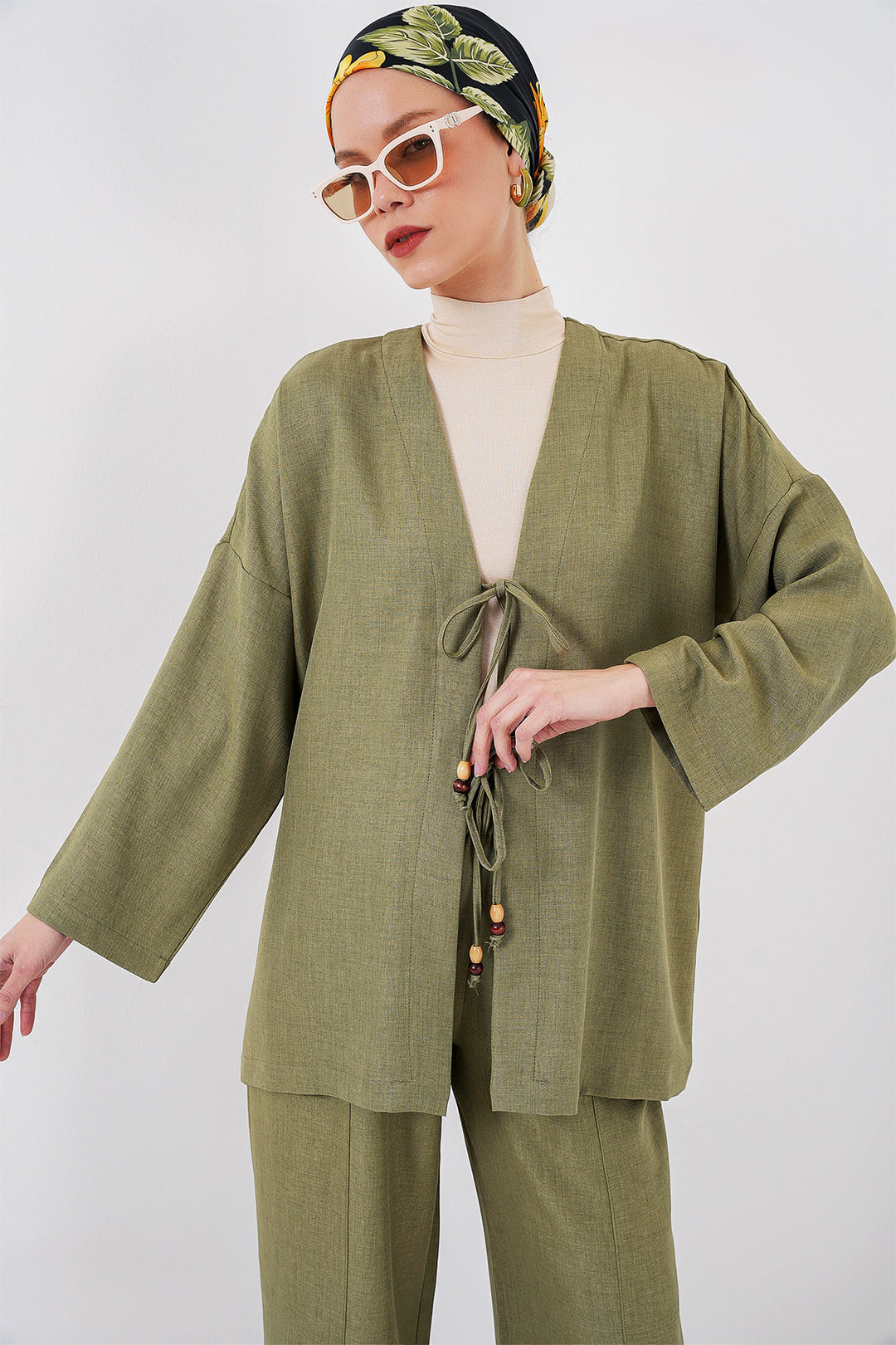 Bigdart Ensemble de kimono en lin pour femmes 6727 - Vert d'eau