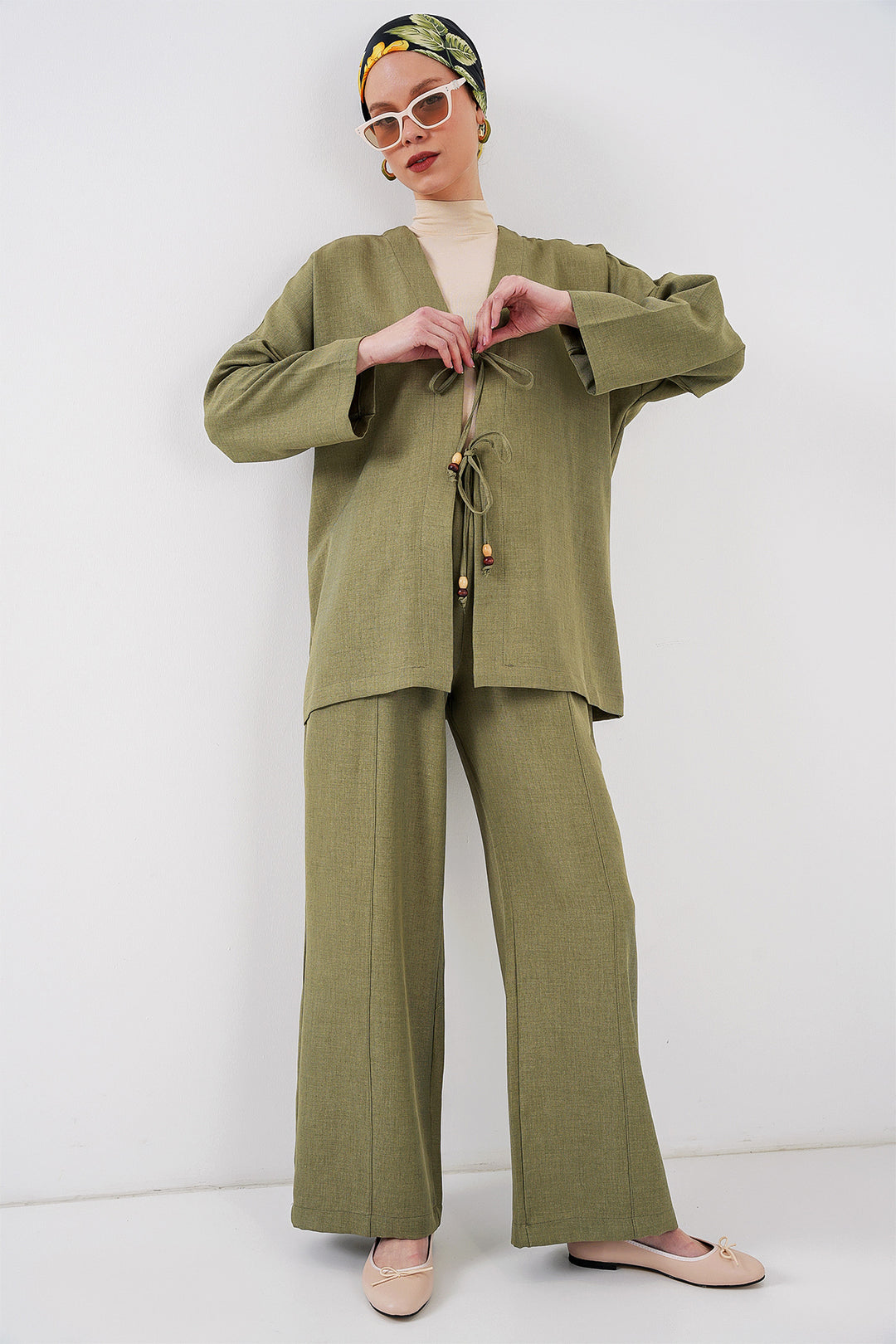 Bigdart Ensemble de kimono en lin pour femmes 6727 - Vert d'eau