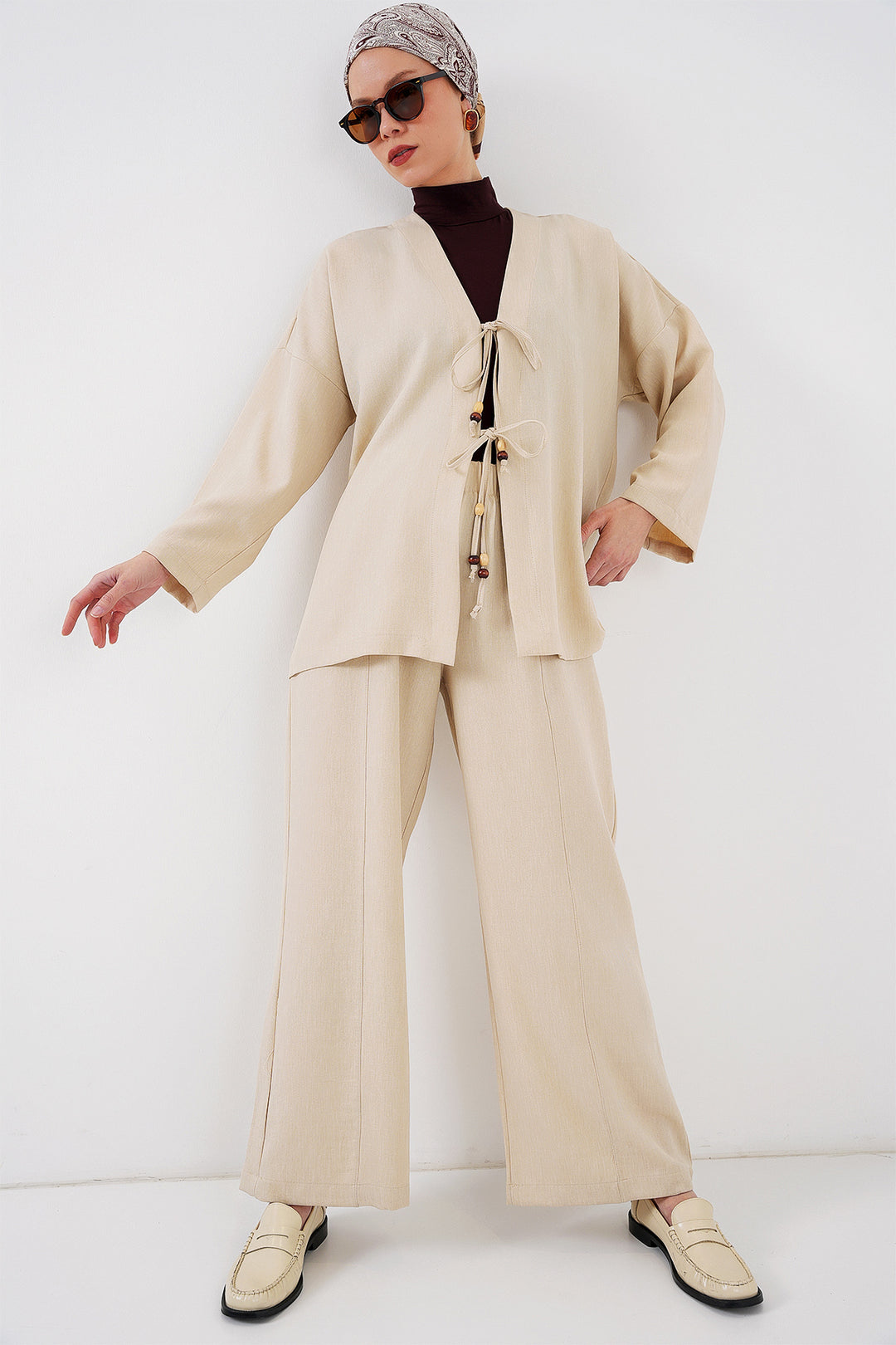 Bigdart Ensemble kimono en lin pour femme 6727 - Crème