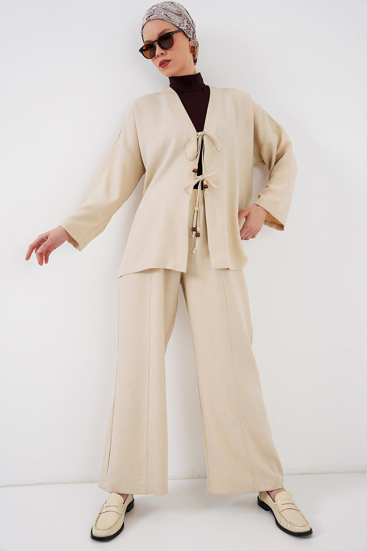 Bigdart Ensemble kimono en lin pour femme 6727 - Crème