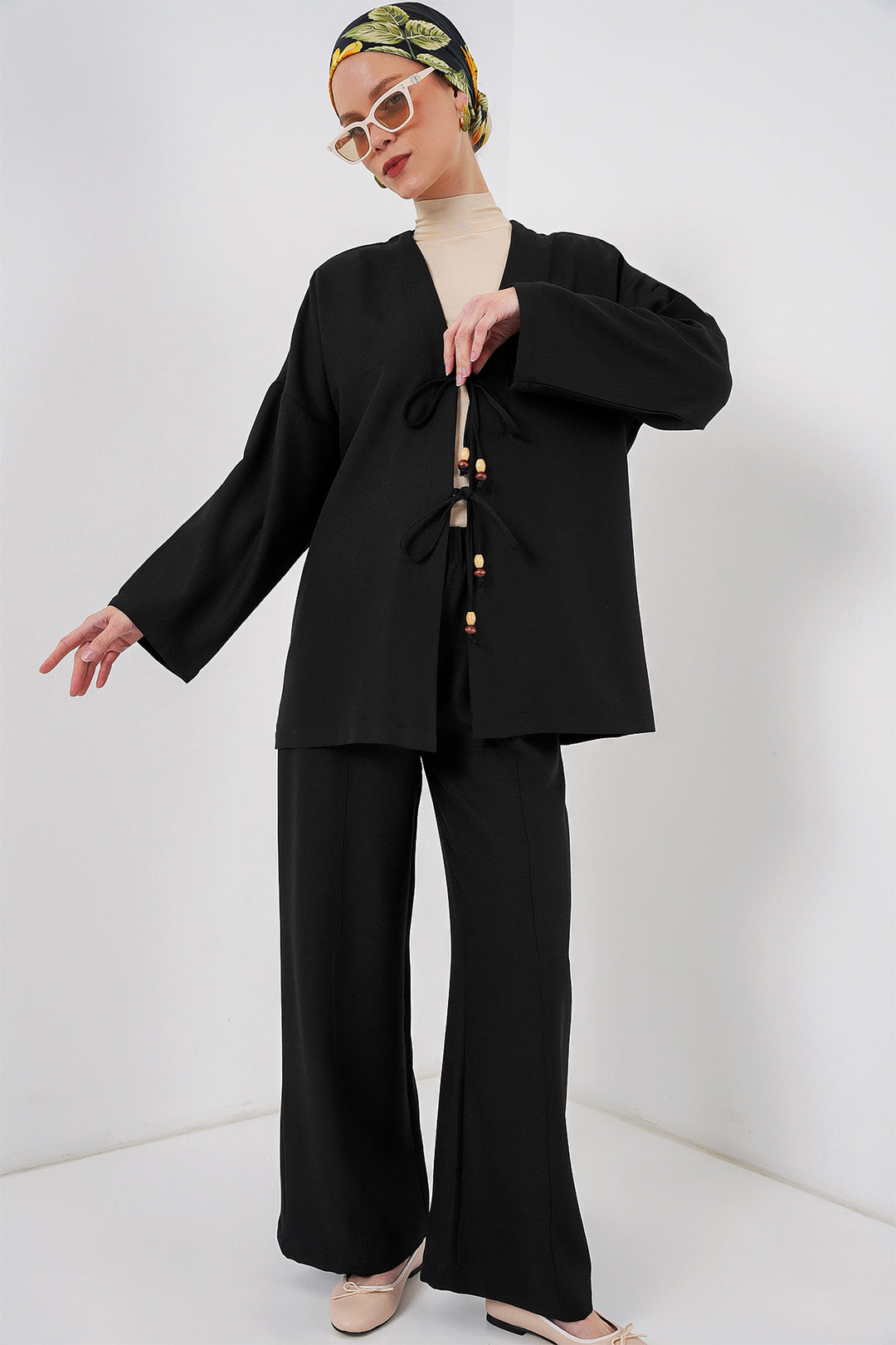 Bigdart Ensemble de kimono en lin pour femmes 6727 - Noir