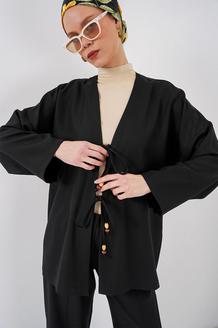 Bigdart Ensemble de kimono en lin pour femmes 6727 - Noir