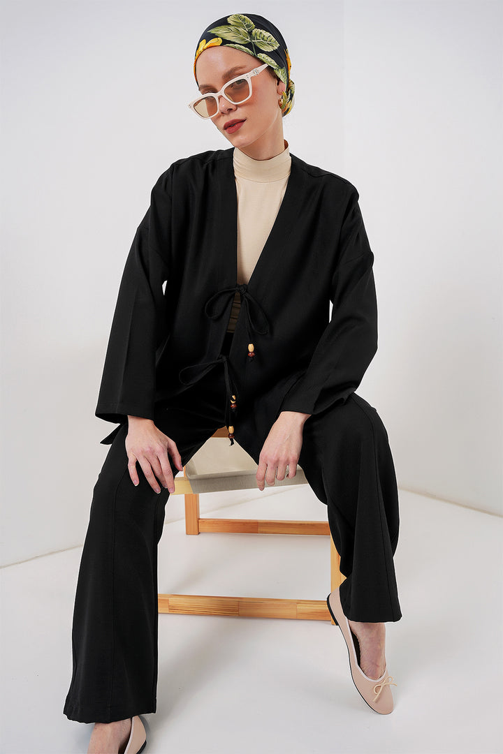 Bigdart Ensemble de kimono en lin pour femmes 6727 - Noir