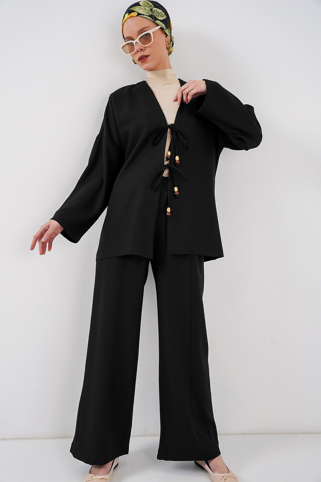 Bigdart Ensemble de kimono en lin pour femmes 6727 - Noir