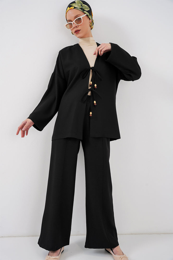 Bigdart Ensemble de kimono en lin pour femmes 6727 - Noir