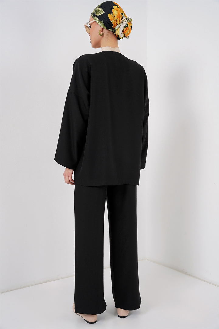 Bigdart Ensemble de kimono en lin pour femmes 6727 - Noir