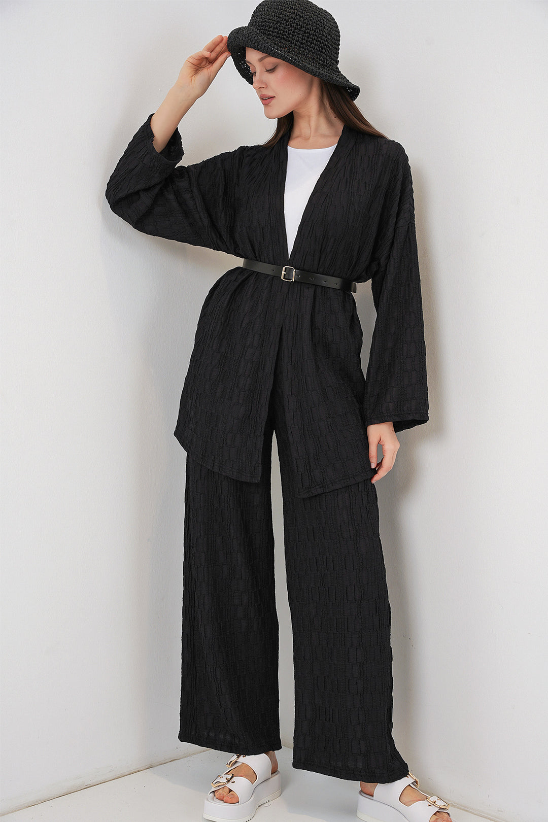 Bigdart Ensemble de pantalon kimono pour femmes 30078 - Noir