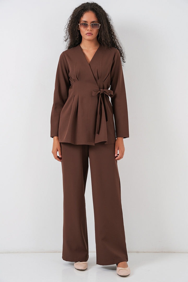 Bigdart Ensemble Pantalon en Tissu Kimono Femme 30054 - Marron