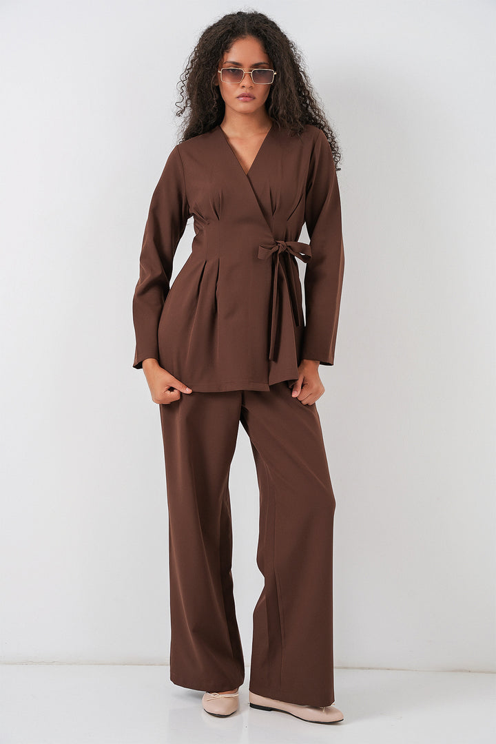 Bigdart Ensemble Pantalon en Tissu Kimono Femme 30054 - Marron