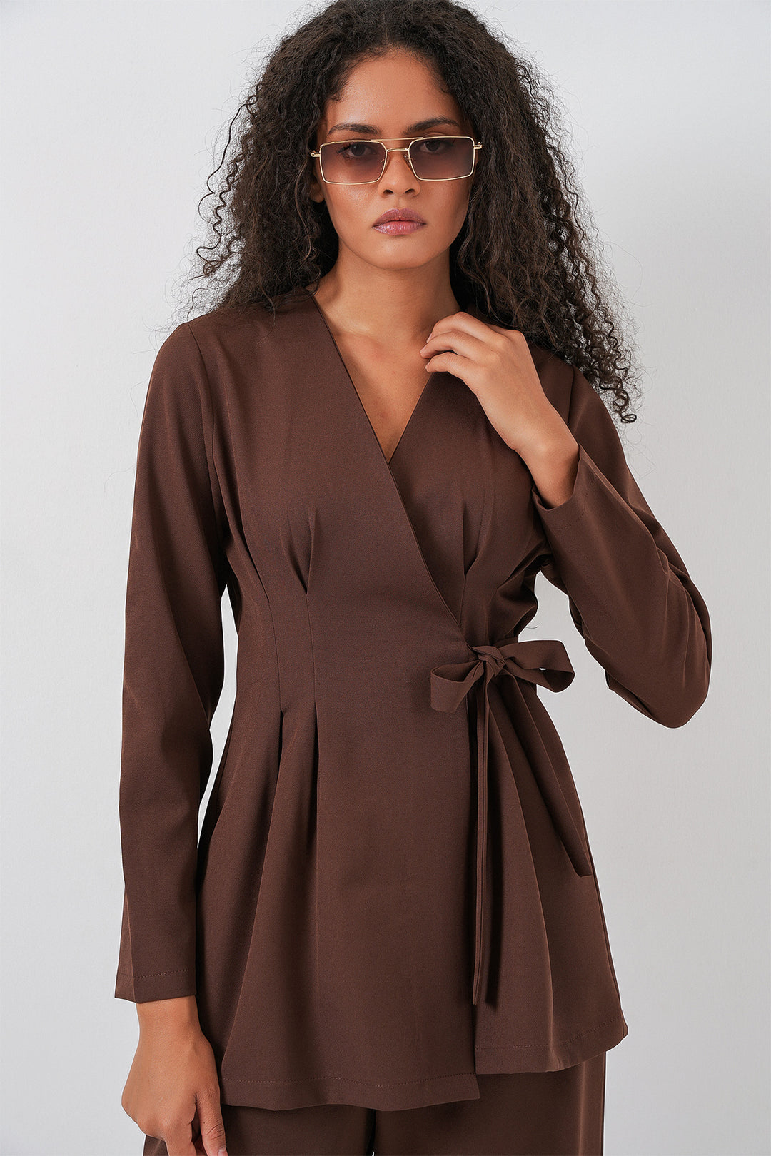 Bigdart Ensemble Pantalon en Tissu Kimono Femme 30054 - Marron