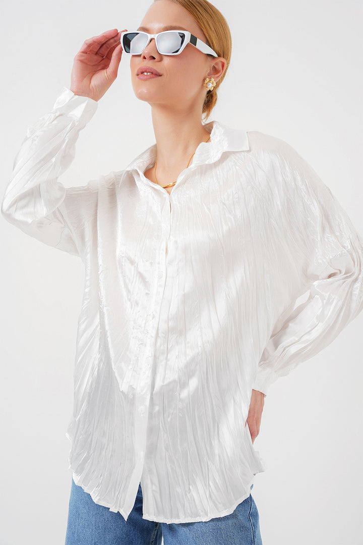 Bigdart Chemisier Satiné Froissé Femme 20316 - Blanc