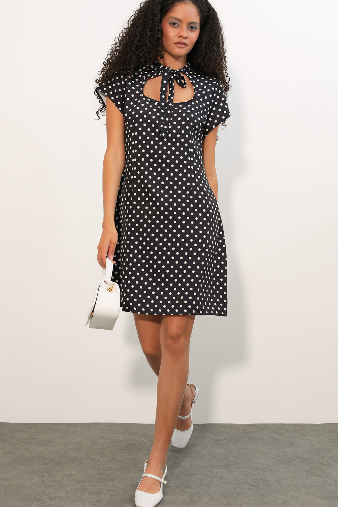 Bigdart Robe à pois avec un petit nœud pour femmes 2605 - Noir
