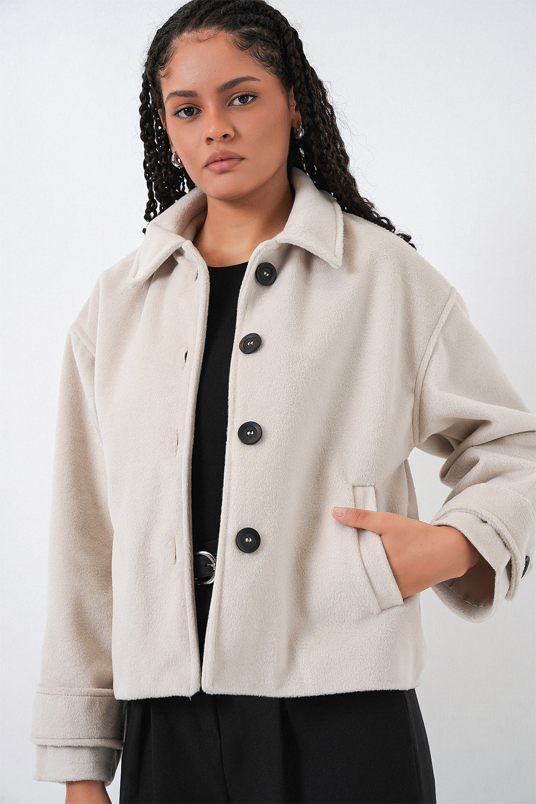 Bigdart Veste courte en laine pour femme 0724 - Écru