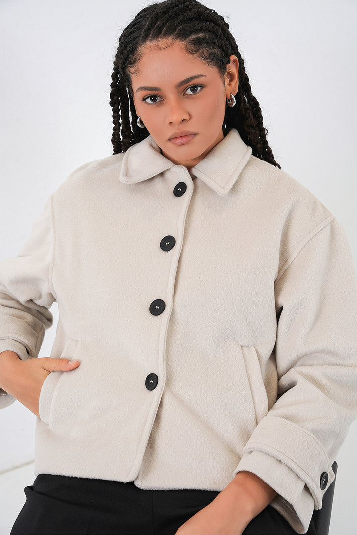 Bigdart Veste courte en laine pour femme 0724 - Écru