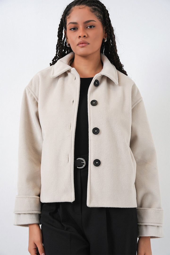 Bigdart Veste courte en laine pour femme 0724 - Écru