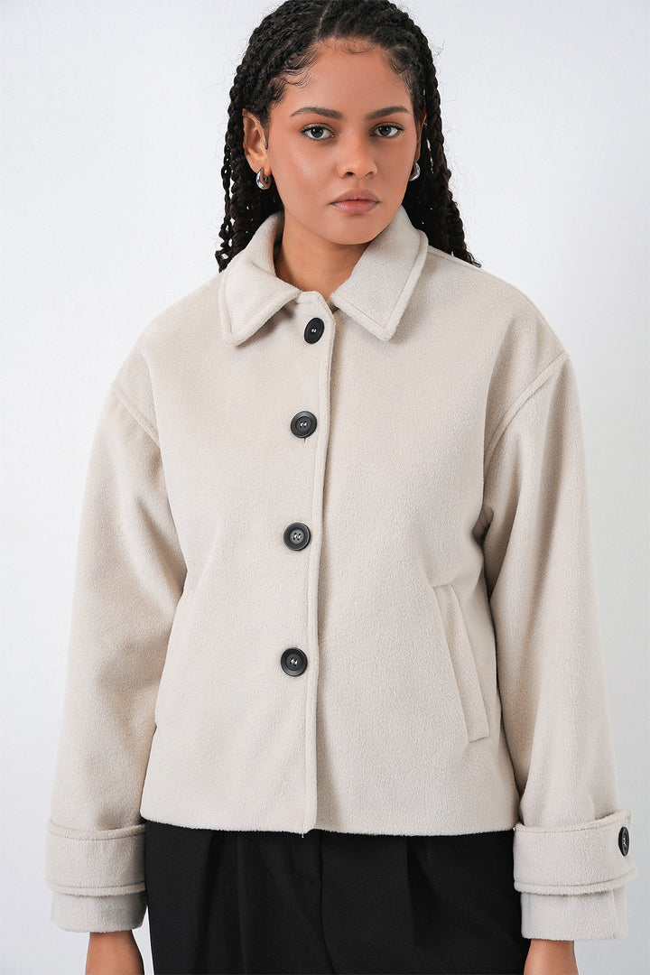 Bigdart Veste courte en laine pour femme 0724 - Écru