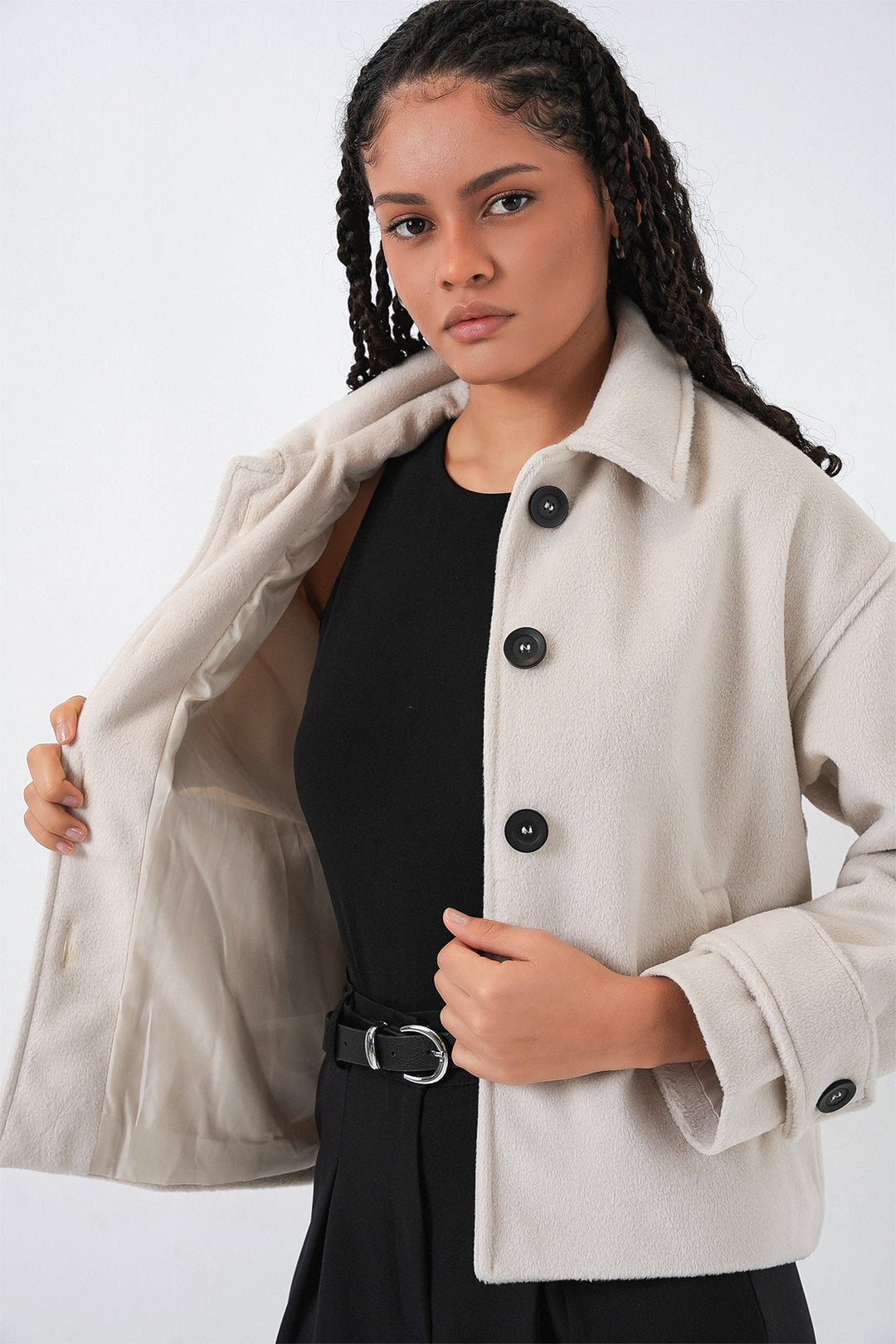 Bigdart Veste courte en laine pour femme 0724 - Écru