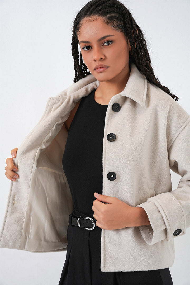 Bigdart Veste courte en laine pour femme 0724 - Écru