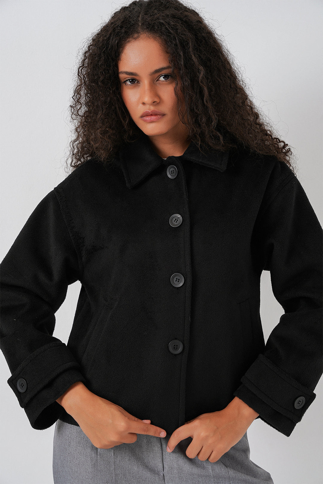 Bigdart Veste courte en laine pour femme 0724 - Noir