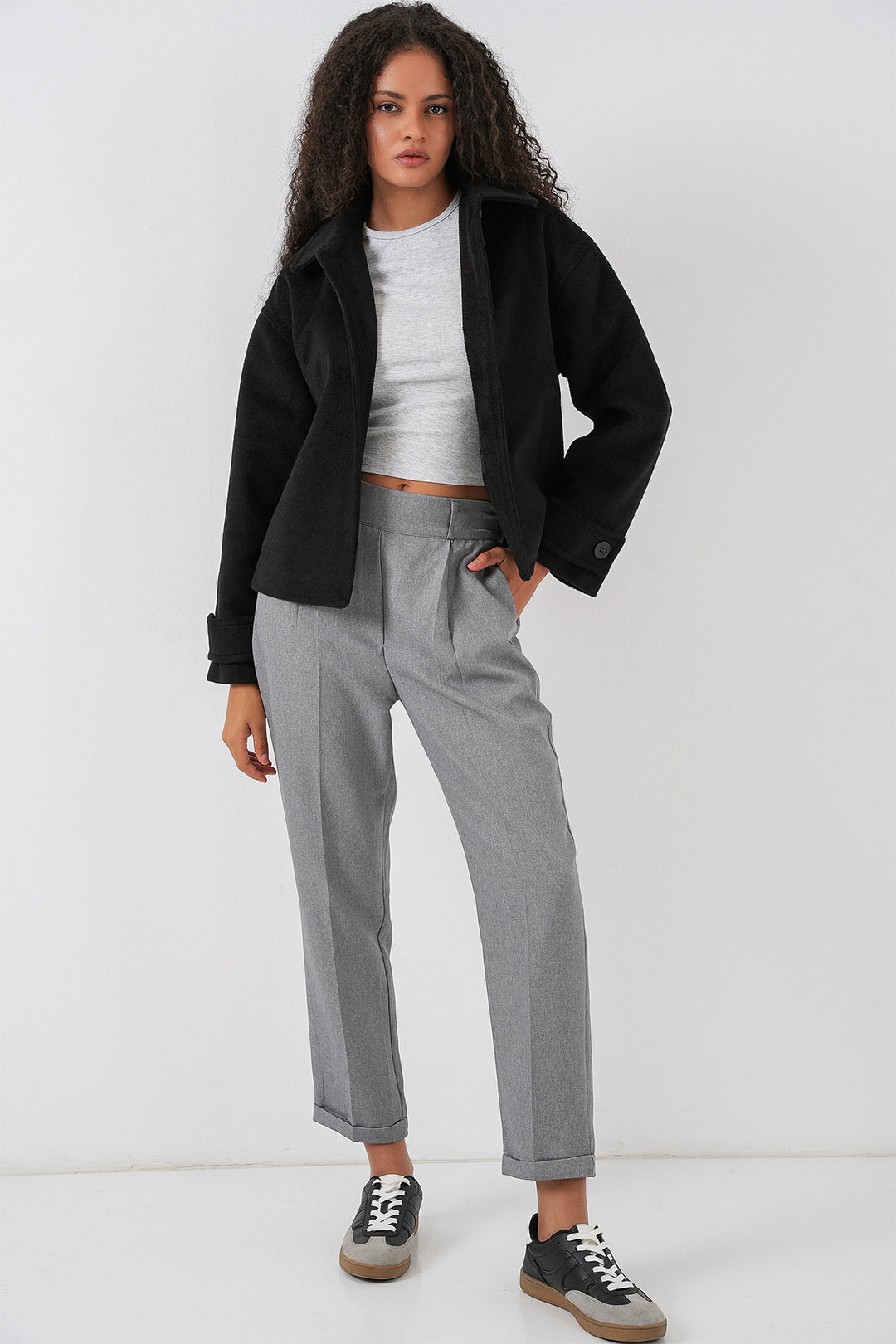 Bigdart Veste courte en laine pour femme 0724 - Noir
