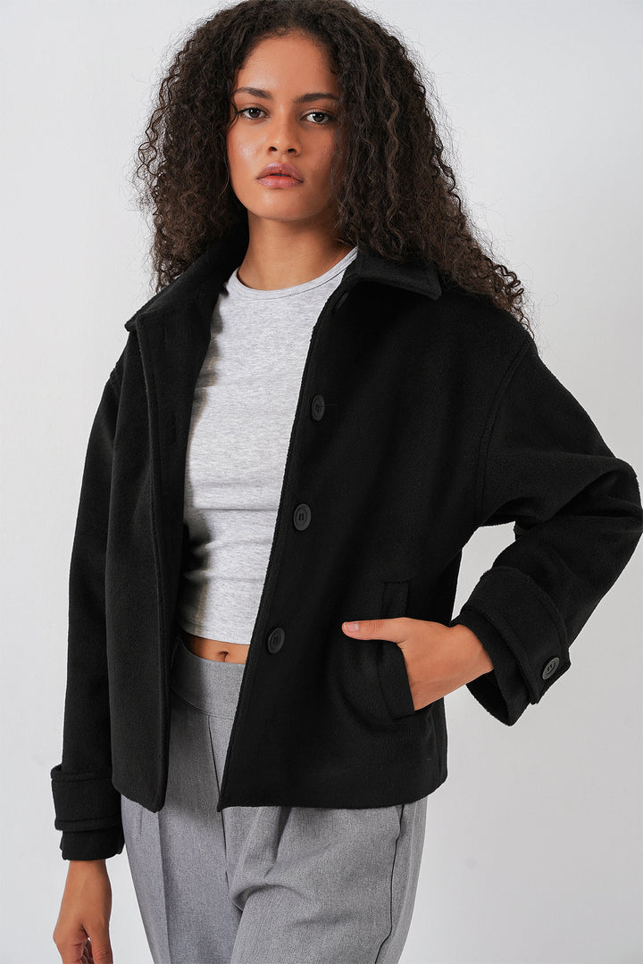 Bigdart Veste courte en laine pour femme 0724 - Noir