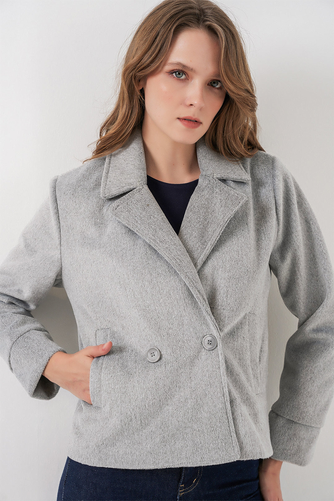 Bigdart Veste en laine courte pour femme 0725 - Gris clair