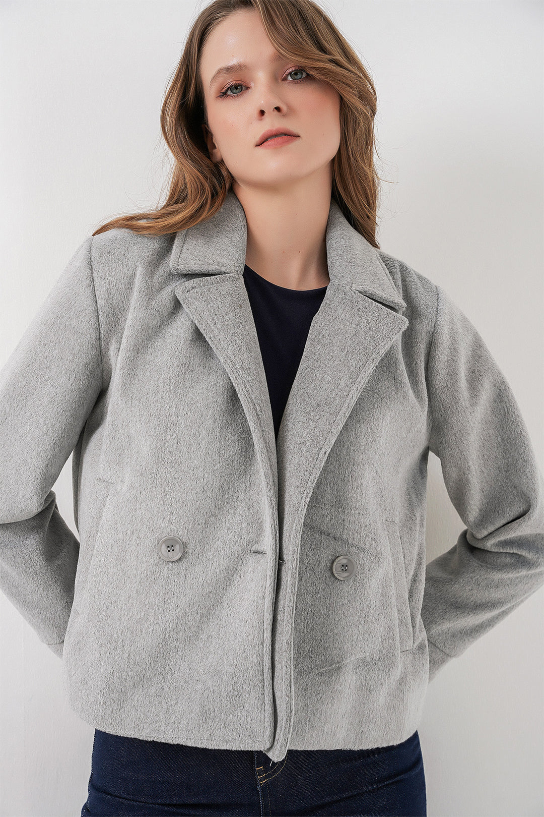 Bigdart Veste en laine courte pour femme 0725 - Gris clair