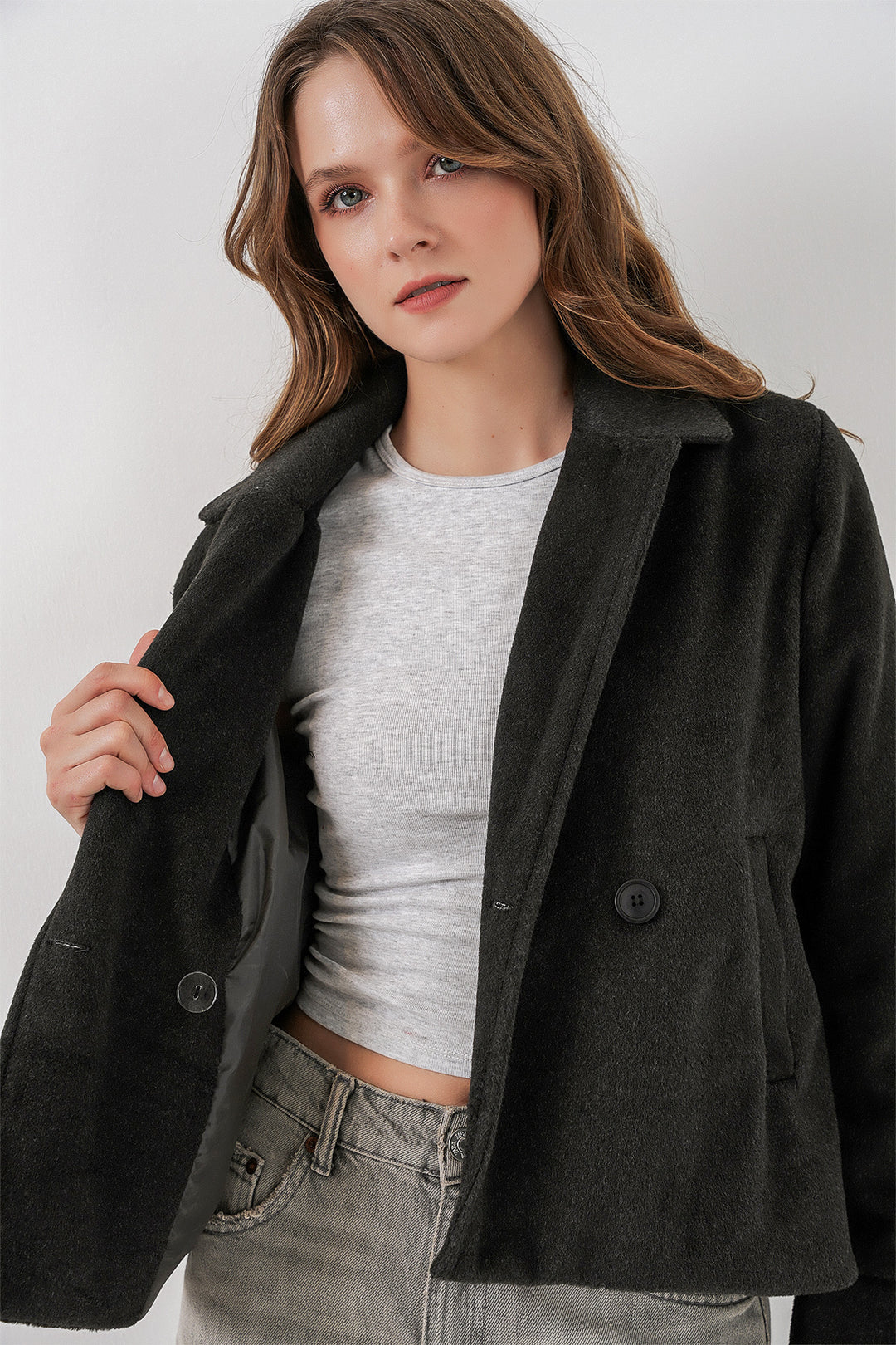 Bigdart Veste en laine courte pour femme 0725 - Anthracite