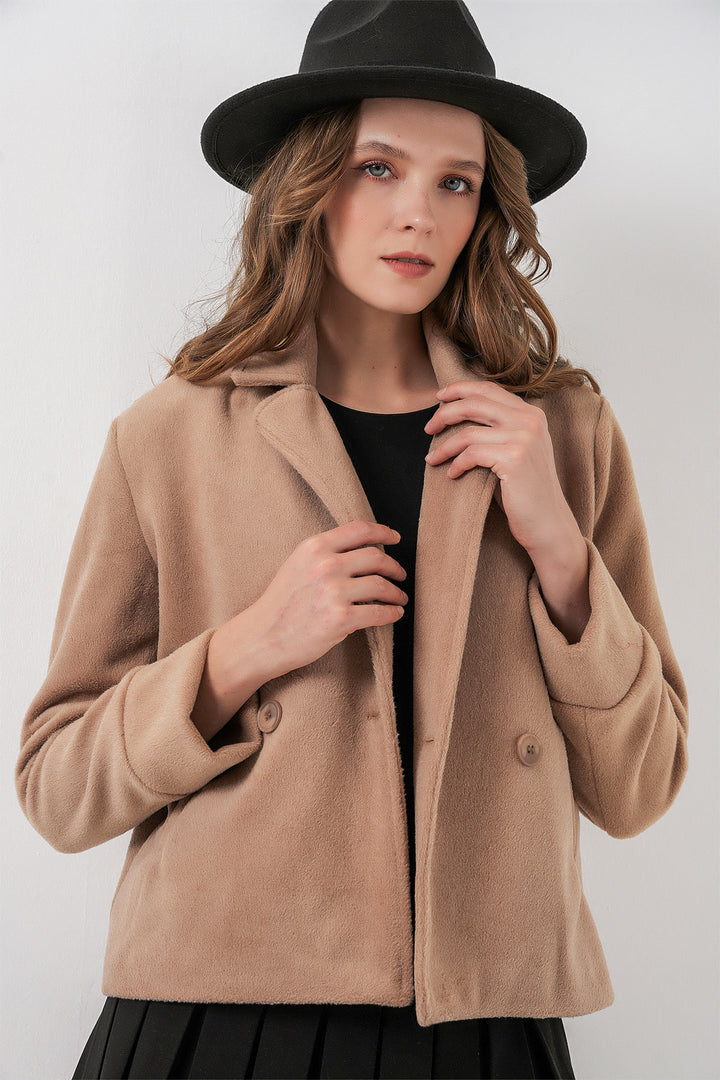 Bigdart Veste en laine courte pour femme 0725 - Biscuit
