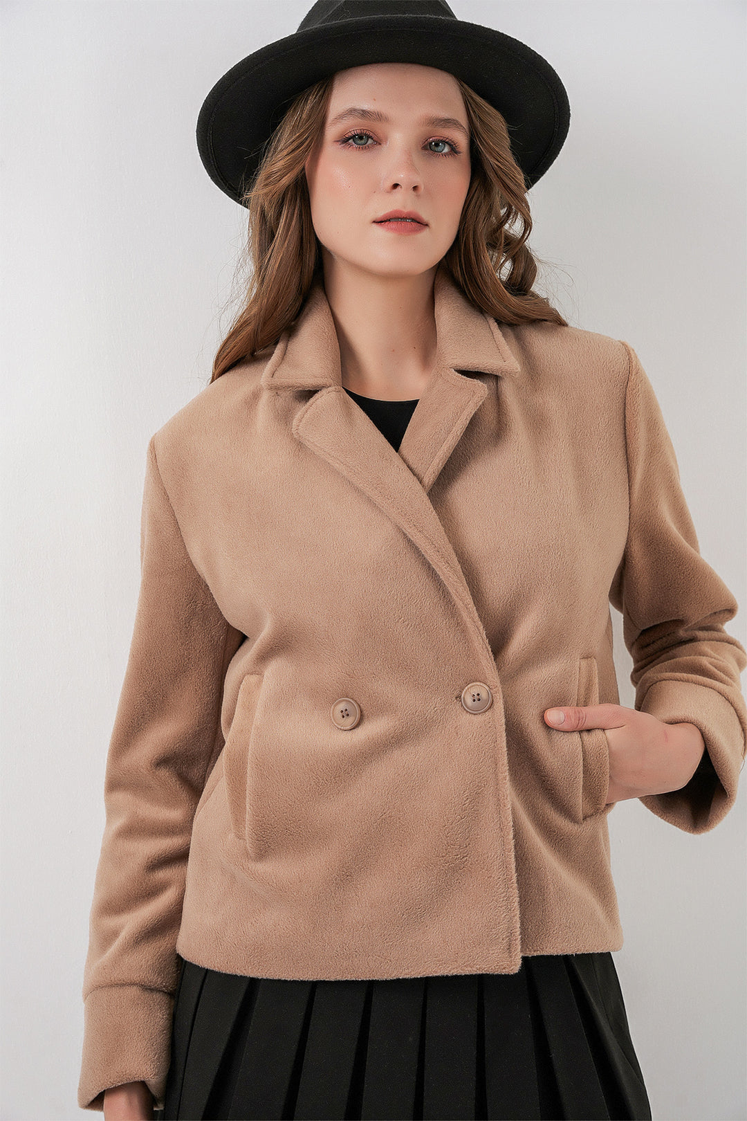 Bigdart Veste en laine courte pour femme 0725 - Biscuit
