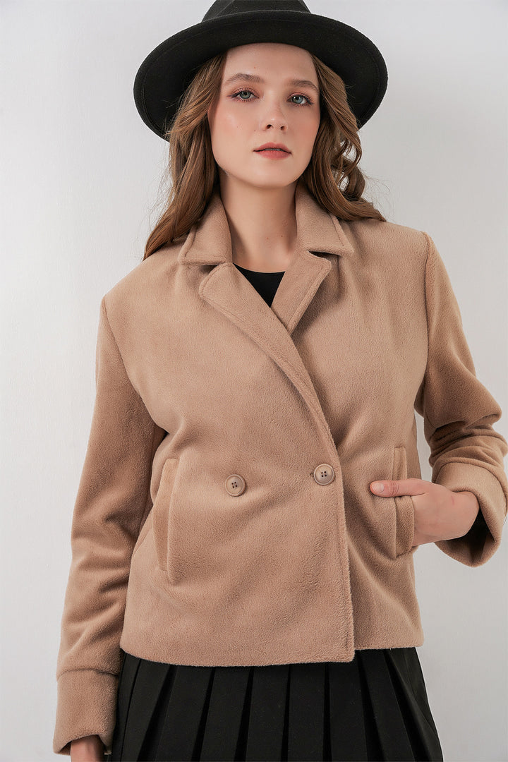 Bigdart Veste en laine courte pour femme 0725 - Biscuit