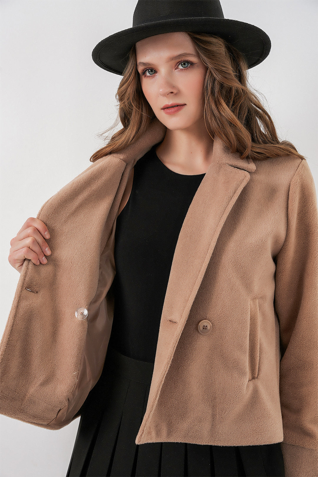 Bigdart Veste en laine courte pour femme 0725 - Biscuit