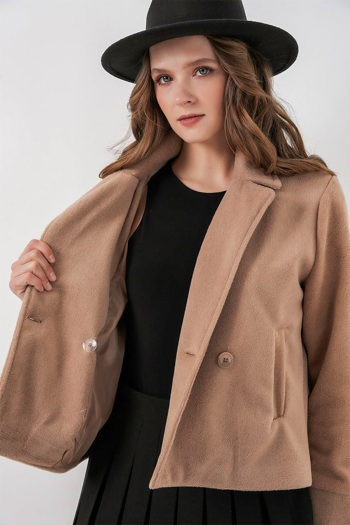 Bigdart Veste en laine courte pour femme 0725 - Biscuit