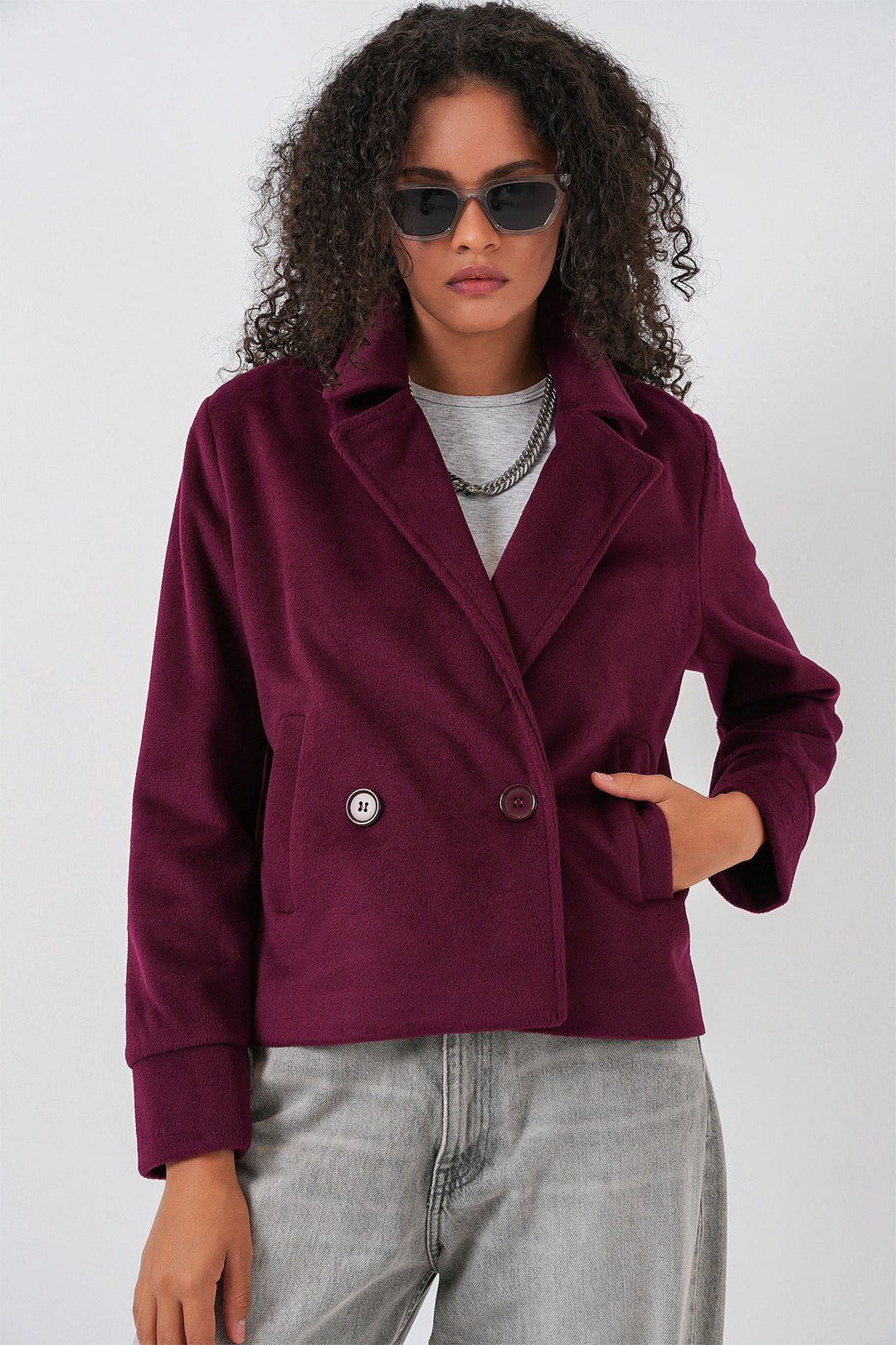 Bigdart Veste courte en laine pour femme 0725 - Bordeaux