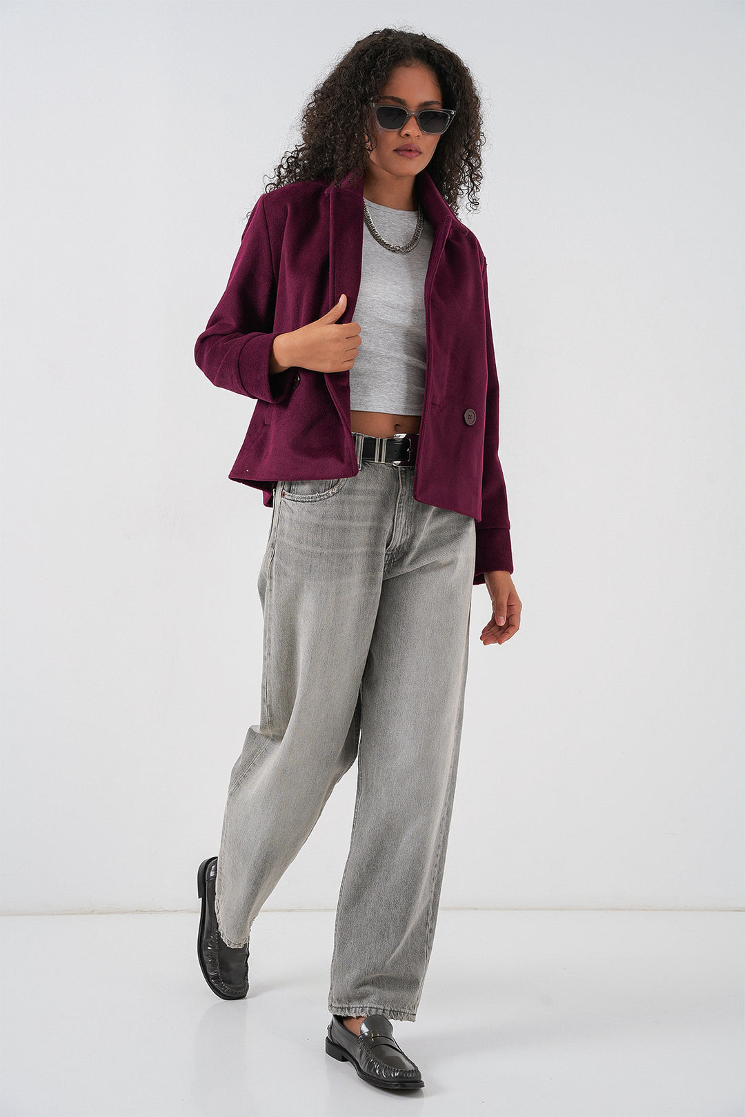 Bigdart Veste courte en laine pour femme 0725 - Bordeaux