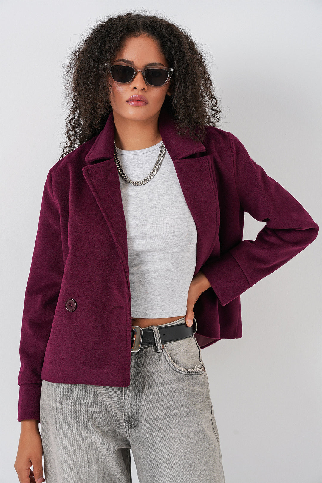 Bigdart Veste courte en laine pour femme 0725 - Bordeaux