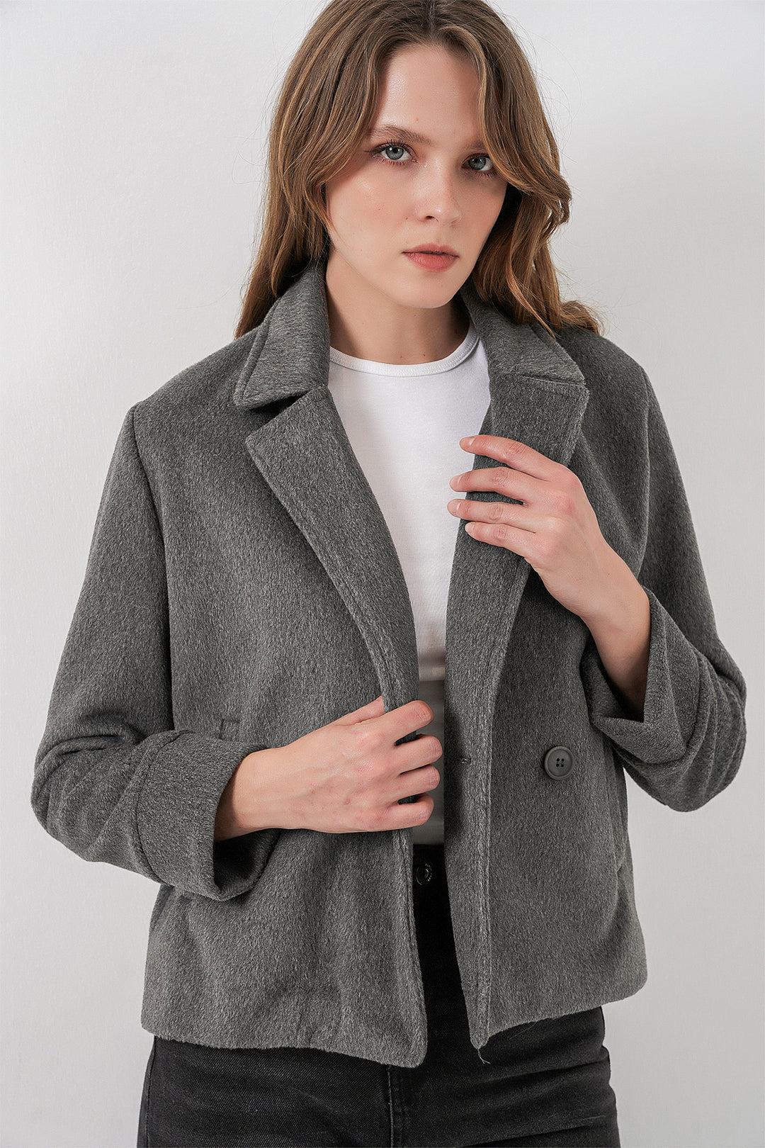 Bigdart Veste en laine courte pour femme 0725 - Gris