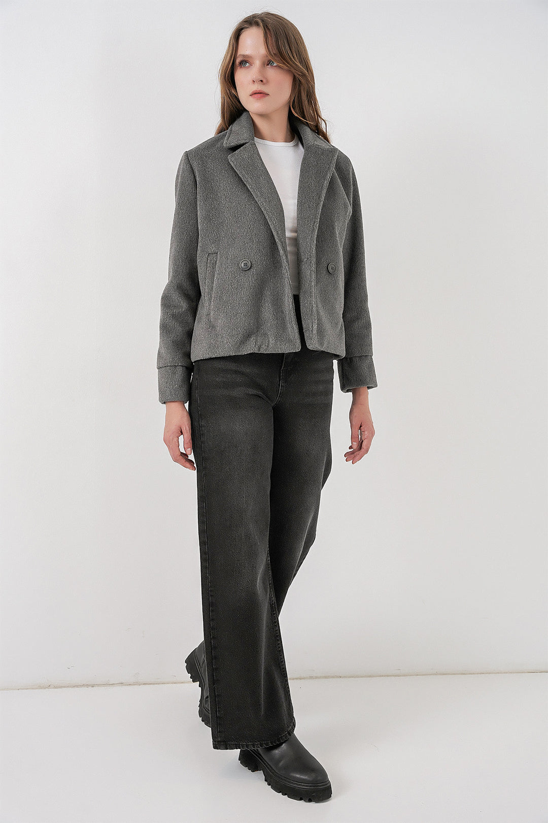 Bigdart Veste en laine courte pour femme 0725 - Gris