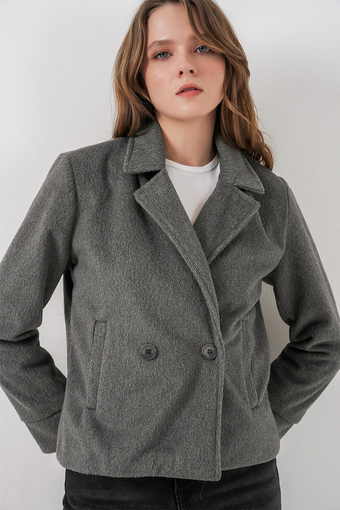Bigdart Veste en laine courte pour femme 0725 - Gris
