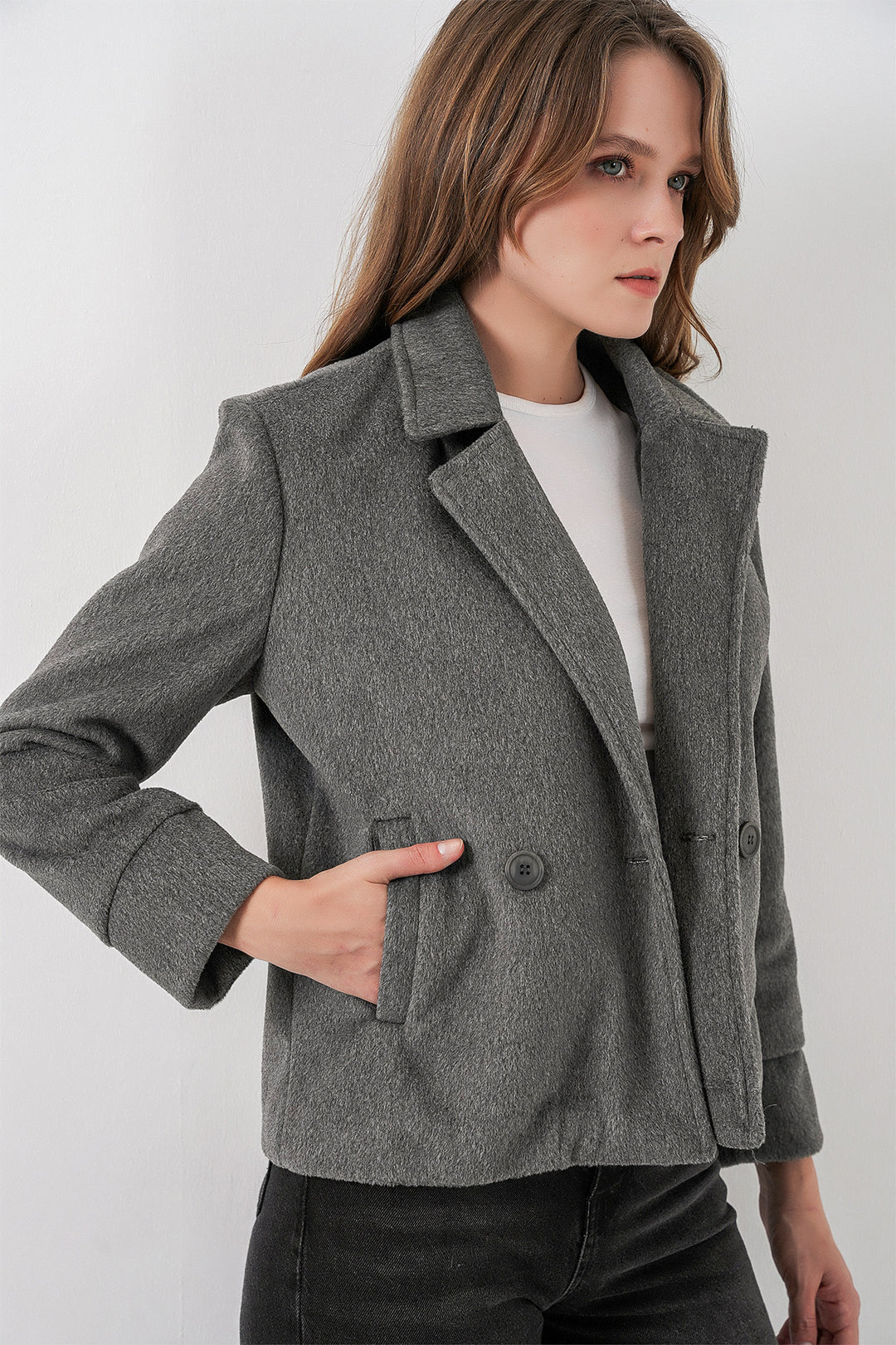 Bigdart Veste en laine courte pour femme 0725 - Gris