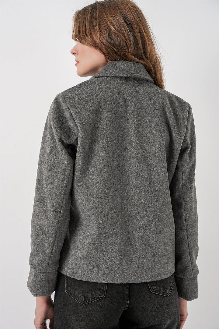Bigdart Veste en laine courte pour femme 0725 - Gris