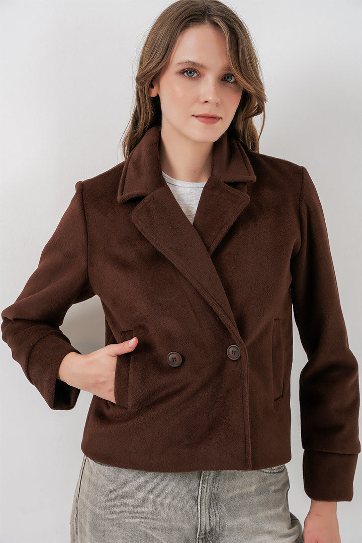Bigdart Veste en laine courte pour femme 0725 - Marron