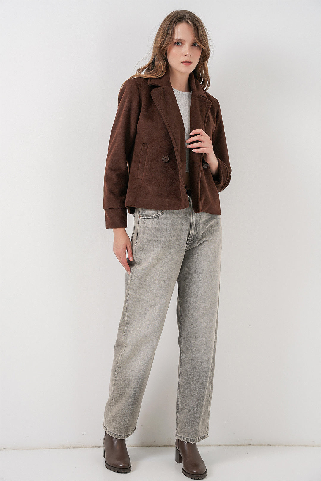 Bigdart Veste en laine courte pour femme 0725 - Marron