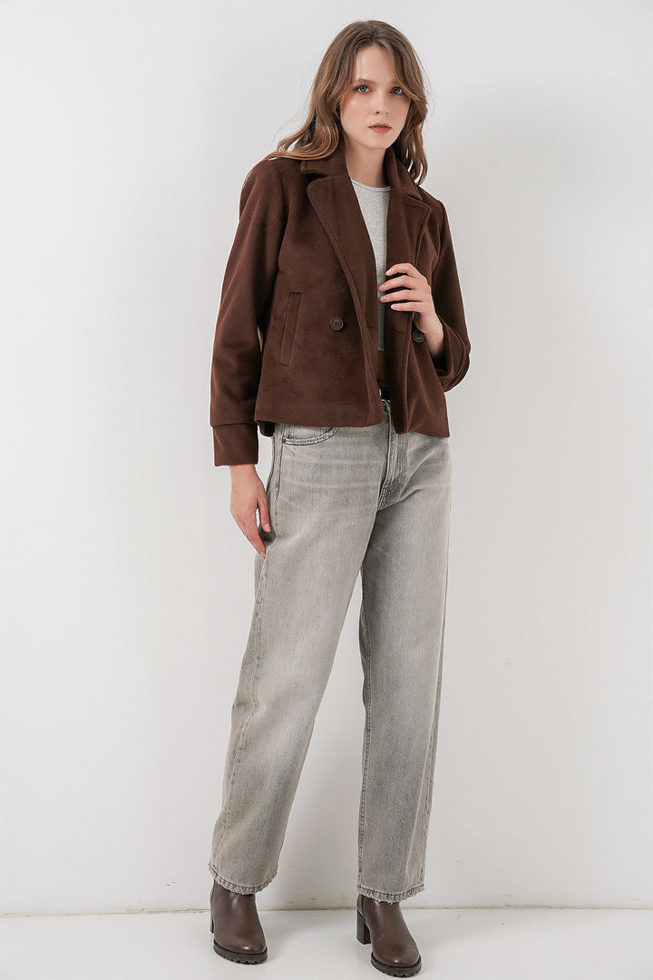 Bigdart Veste en laine courte pour femme 0725 - Marron