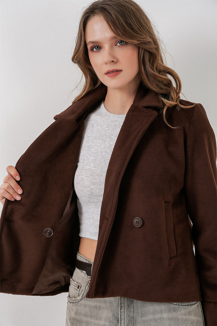 Bigdart Veste en laine courte pour femme 0725 - Marron